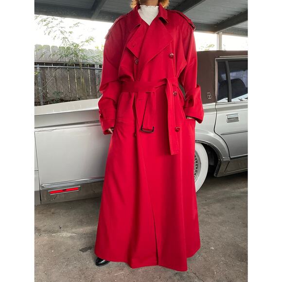 🔥VTG Linda Allard Ellen Tracy 100% Wool Double Breasted Belt Long Trench Coat - Picture 1 of 16